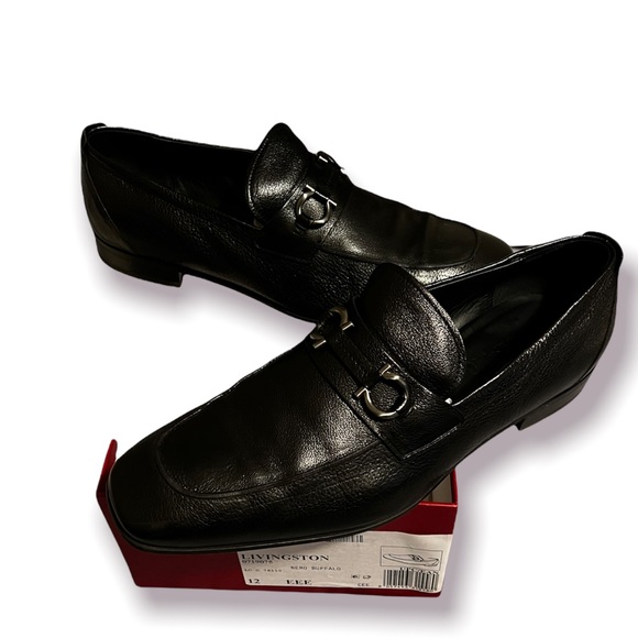 Salvatore Ferragamo Livingston Black Nero Buffalo Leather Shoes Size: 12 EEE